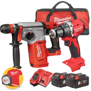 Milwaukee Kit  utensili 18V  -  Trapano a percussione M18 BLPDRC - Tassellatore M18 BLHX - 2 X 5Ah