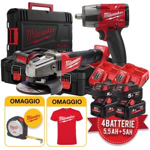 Milwaukee Kit utensili  18V Fuel - Smerigliatrice M18CAG125X + Avvitatore ad impulsi M18FMTIW2F12