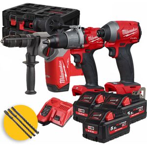 Milwaukee M18 FPP3P2-533P Fuel - Kit elettroutensili a batteria, Trapano, Tassellatore, Avvitatore ad impulsi in valigette Packout