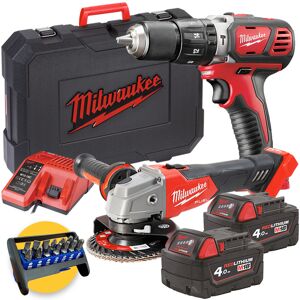 Milwaukee Kit utensili a batteria 18V - Trapano M18 BPD-402C + Smerigliatrice FSAG125X,  2 x 4Ah