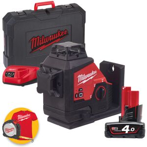 Milwaukee M12 3PL-401C - Livella laser verde a batteria 4Ah a 3 linee 360°