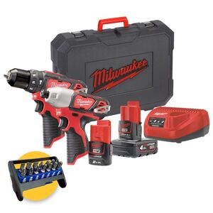 Milwaukee M12 BPP2B-421C - Kit 12V Trapano avvitatore a percussione e avvitatore ad impulsi