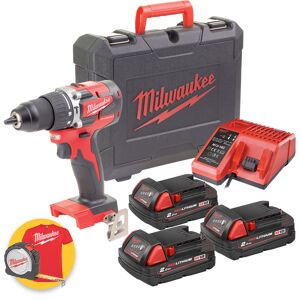 Milwaukee M18 CBLPD-203C - Trapano avvitatore 18V a percussione brushless - 3 x 2Ah