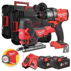 Milwaukee M18FPP2AB2-502X - Kit utensili a batteria Trapano FPD3 + Seghetto alternativo FBJS