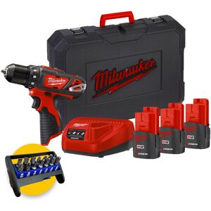 Milwaukee M12 BDD-153C, trapano avvitatore 12V compatto, 3 batterie da 1,5Ah