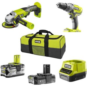 Ryobi Kit  R18PDAG-242S - Trapano avvitatore a percussione R18PD3 + Smerigliatrice angolare R18AG ONE+