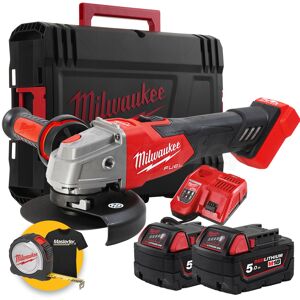 Milwaukee FSAG125XB-502X - Smerigliatrice angolare a batteria 18V Fuel con FRENO, 2 x 5Ah