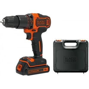 Black & Decker trapano a percussione a batteria da 18V + batteria al litio da 1,5Ah + caricabatterie + valigetta di custodia