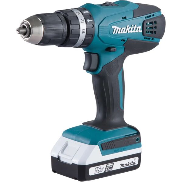 makita trapano battente  18 v hp457dwe10 2 batterie 1,5 ah con 74 accessori e valigetta