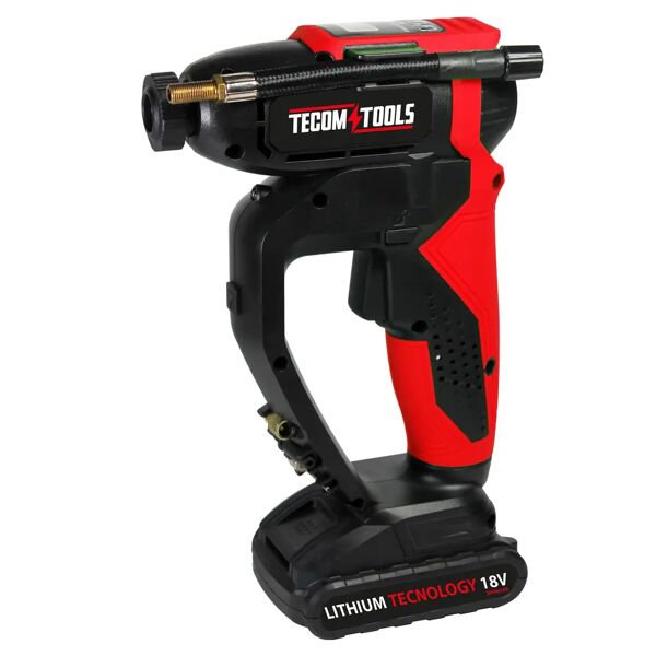 tecom minicompressore portatile a batteria 18v batteria litio 2 ah portata 14 l/m pressione 160 psi