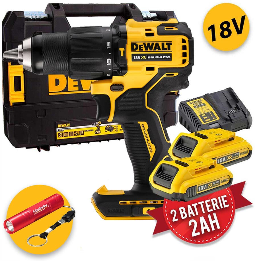 DeWalt DCD709 Compact - Trapano avvitatore 18V con percussione e 2 batterie da 2Ah