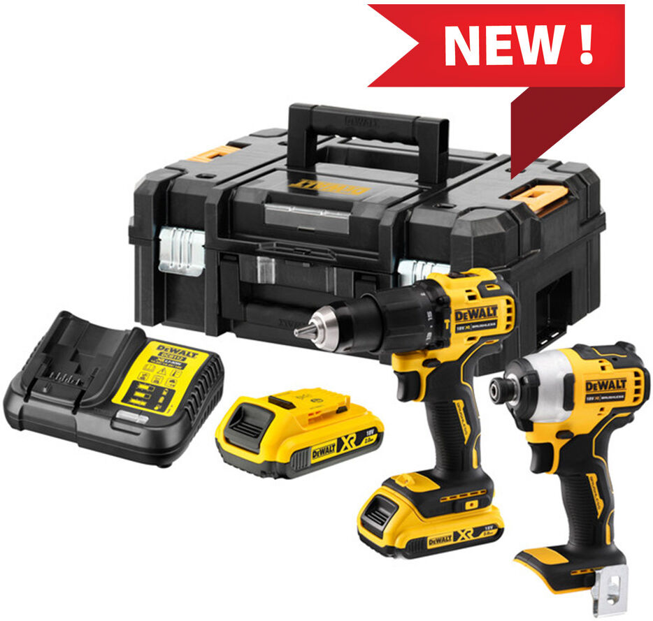 DeWalt Kit  2Ah DCK2062D2T - Trapano avvitatore DCD709 + Avvitatore a impulsi 1/4" DCF809