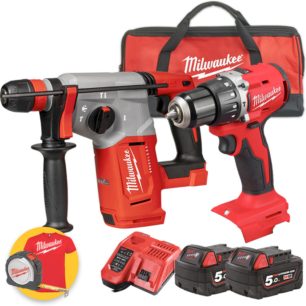 Milwaukee Kit  utensili 18V  -  Trapano a percussione M18 BLPDRC - Tassellatore M18 BLHX - 2 X 5Ah