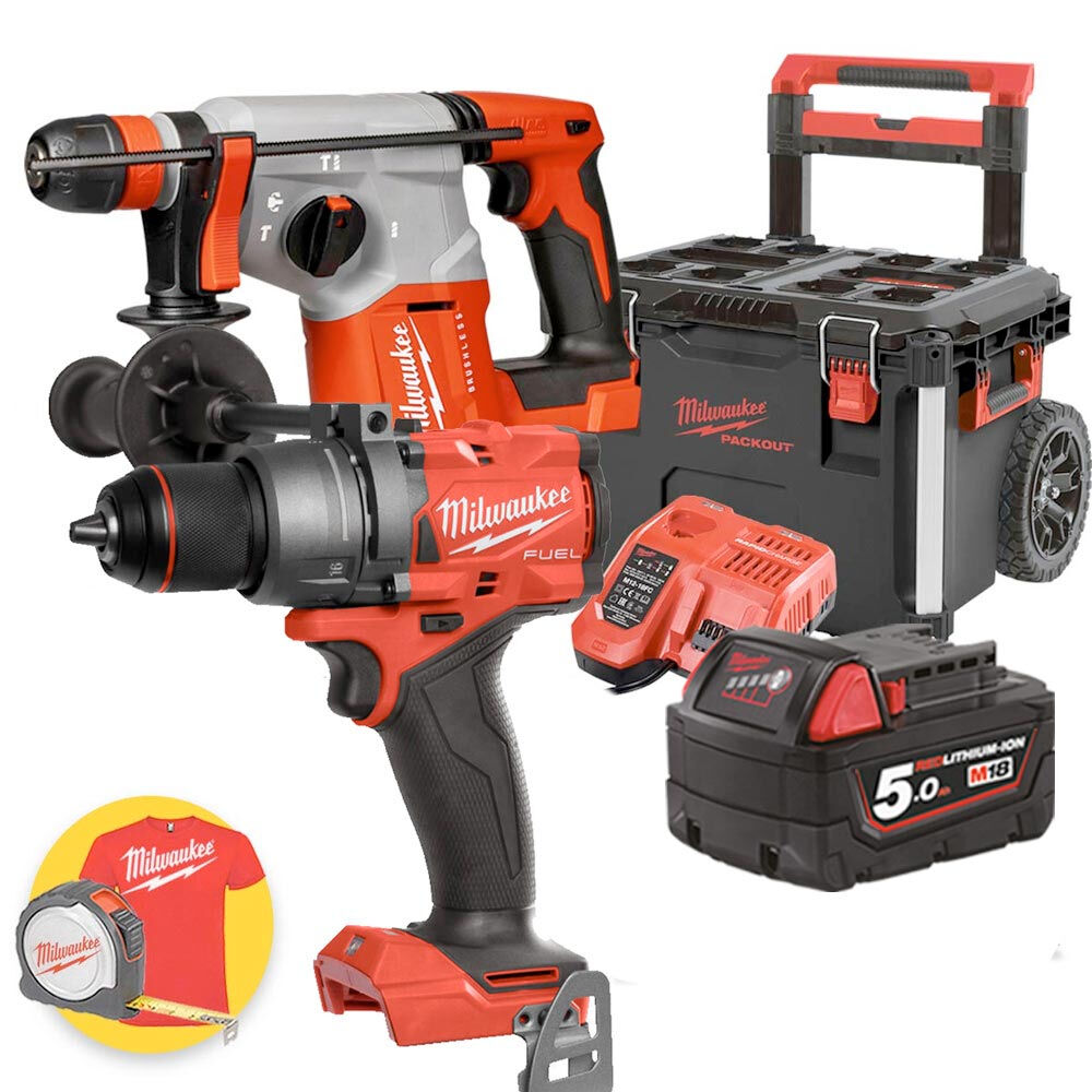 Milwaukee M18 FPP2P2-501PK - Kit utensili a batteria 18V Fuel Tassellatore + Trapano, 1 batteria 5Ah in trolley Packout