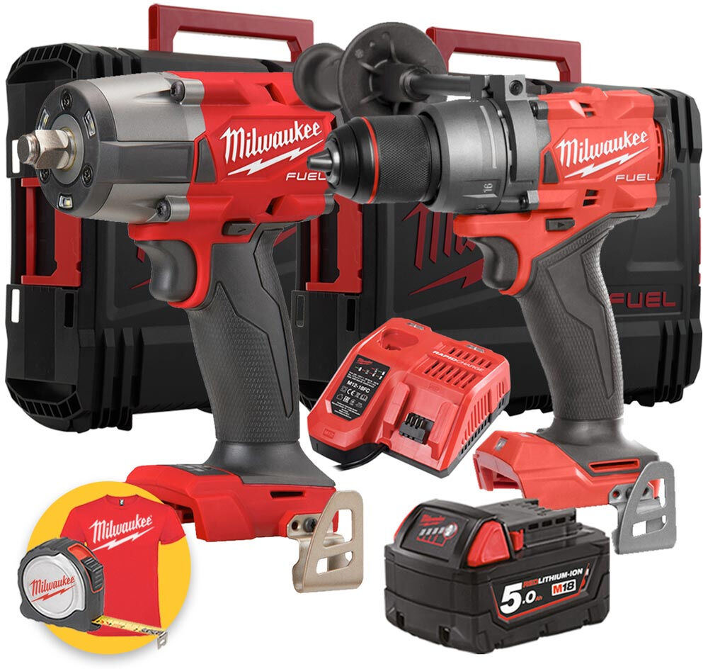 Milwaukee Kit utensili a batteria  18V Fuel - Trapano a percussione M18FPD3 + Avvitatore ad impulsi FMTIW2F12