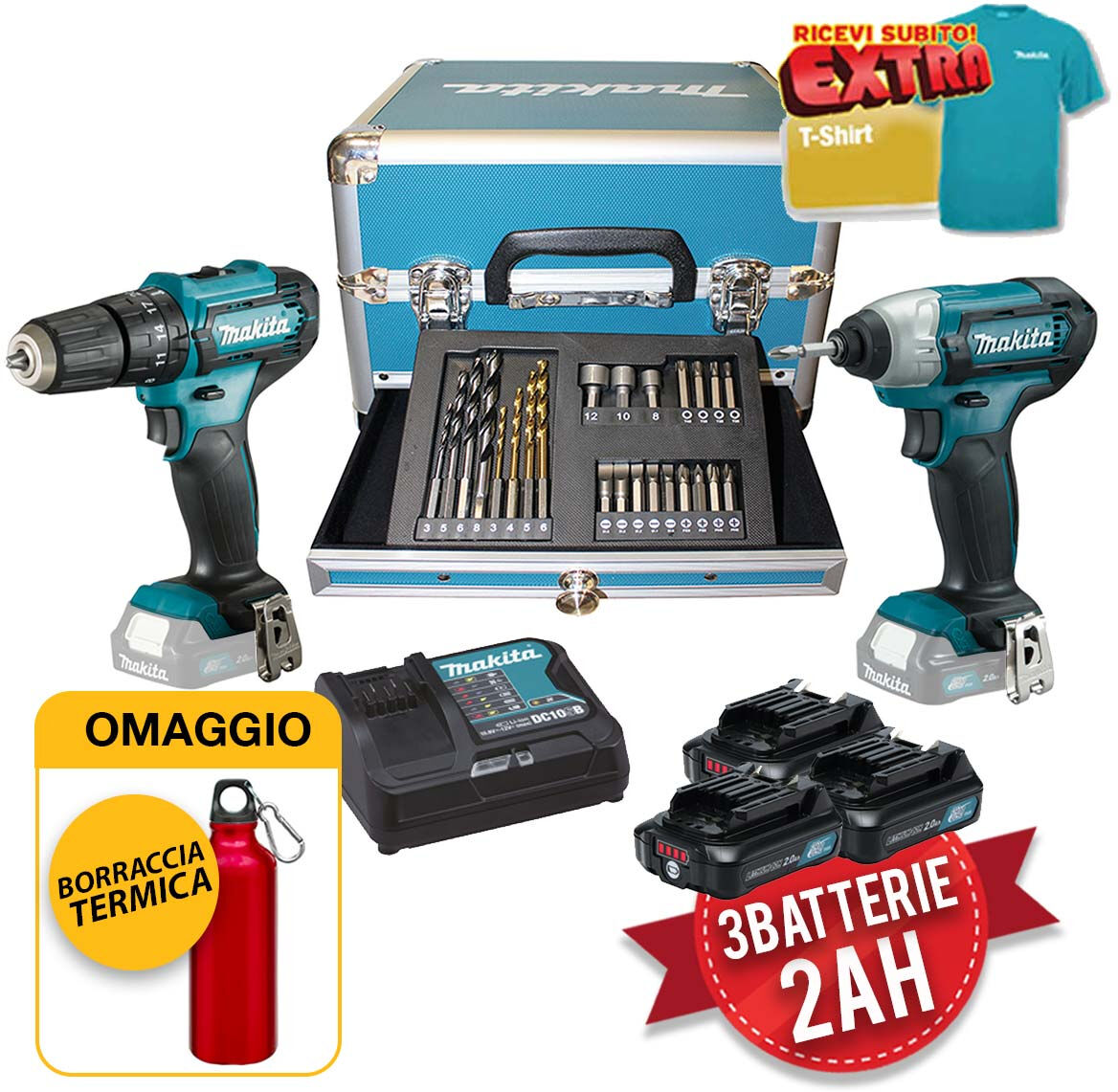 Makita CLX228SAX2 - Kit utensili a batteria 12V, Trapano e Avvitatore a impulsi con 23 accessori