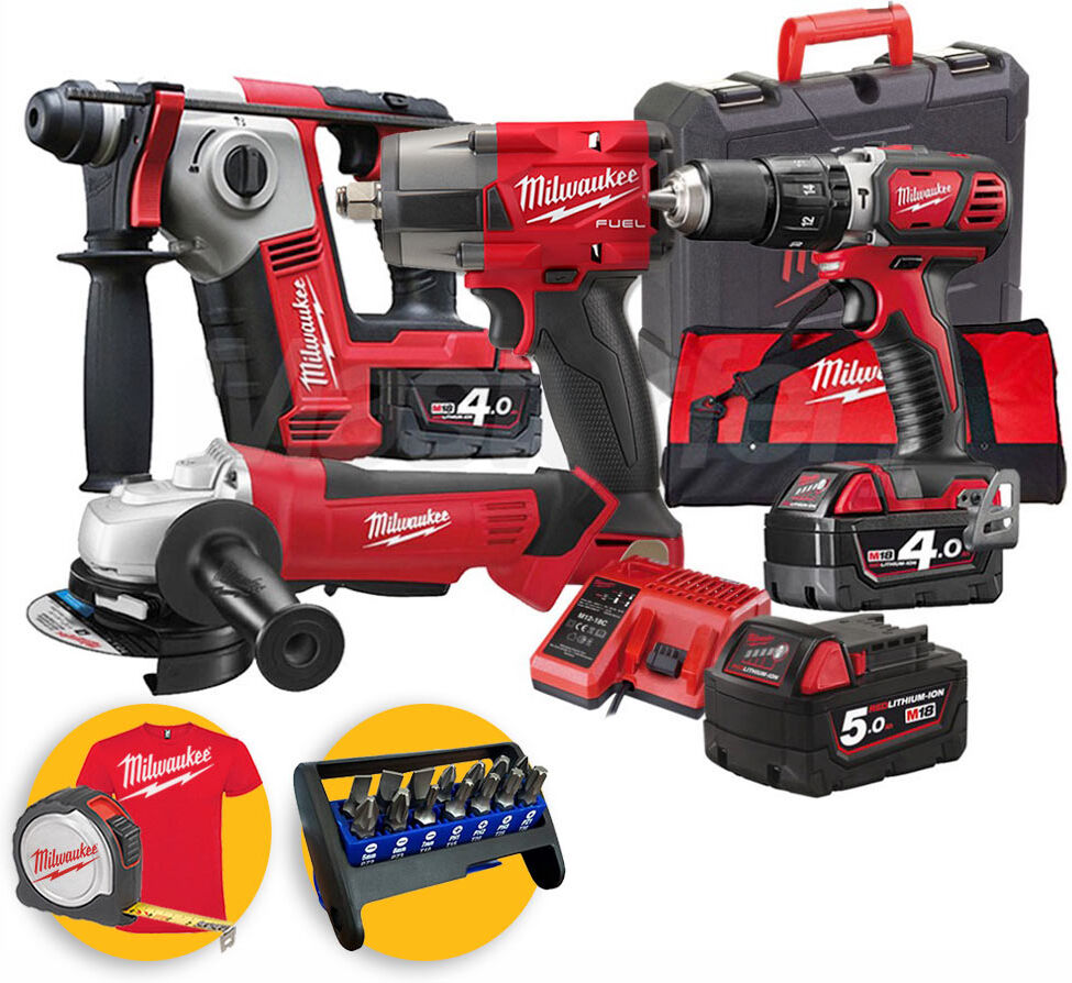 Milwaukee Kit  18V M18 BPP4A - Trapano + Smerigliatrice + Tassellatore + Avvitatore ad impulsi