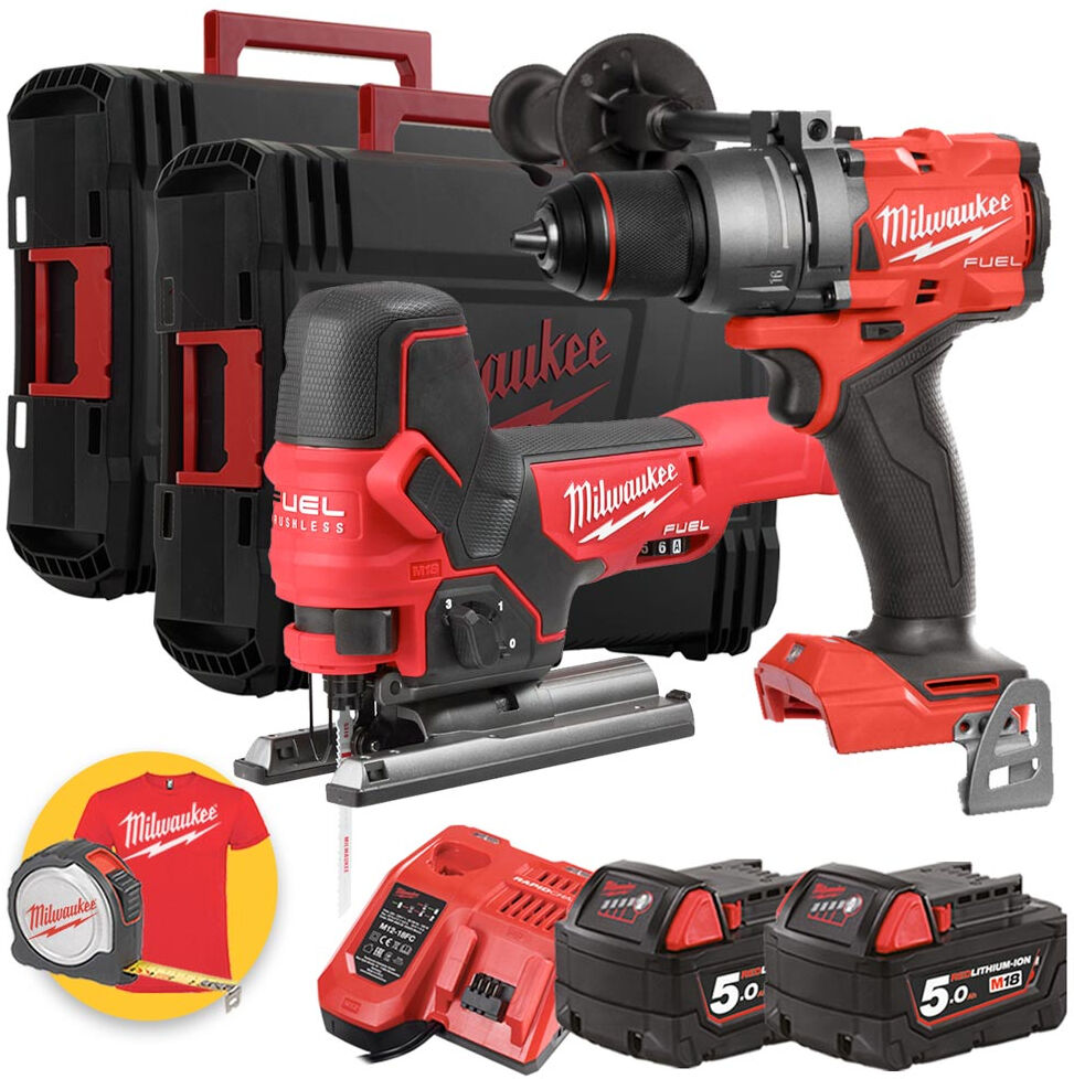 Milwaukee M18FPP2AB2-502X - Kit utensili a batteria Trapano FPD3 + Seghetto alternativo FBJS