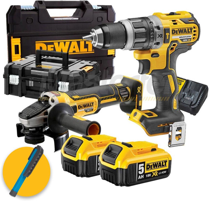 DeWalt DCK2153P2T - Kit composto da trapano DCD796, smerigliatrice DCG405 e 2 batterie da 5Ah, 2 Valigette