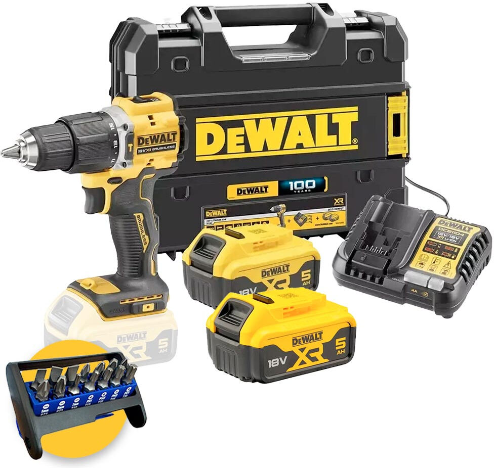 DeWalt DCD100YP2T-QW - Trapano avvitatore a batteria 18V anniversario 100 anni - 2 x 5Ah