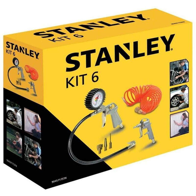 Stanley - Kit 6 pneumatic kit accessori compressore pistola soffiaggio gonfiaggio