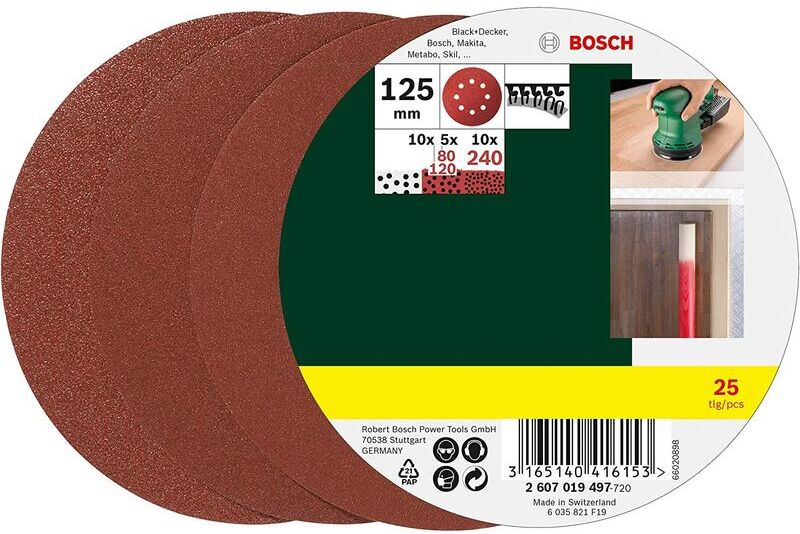 Bosch 25 fogli abrasivi misti per levigatrice roto-orbitale 125MM -