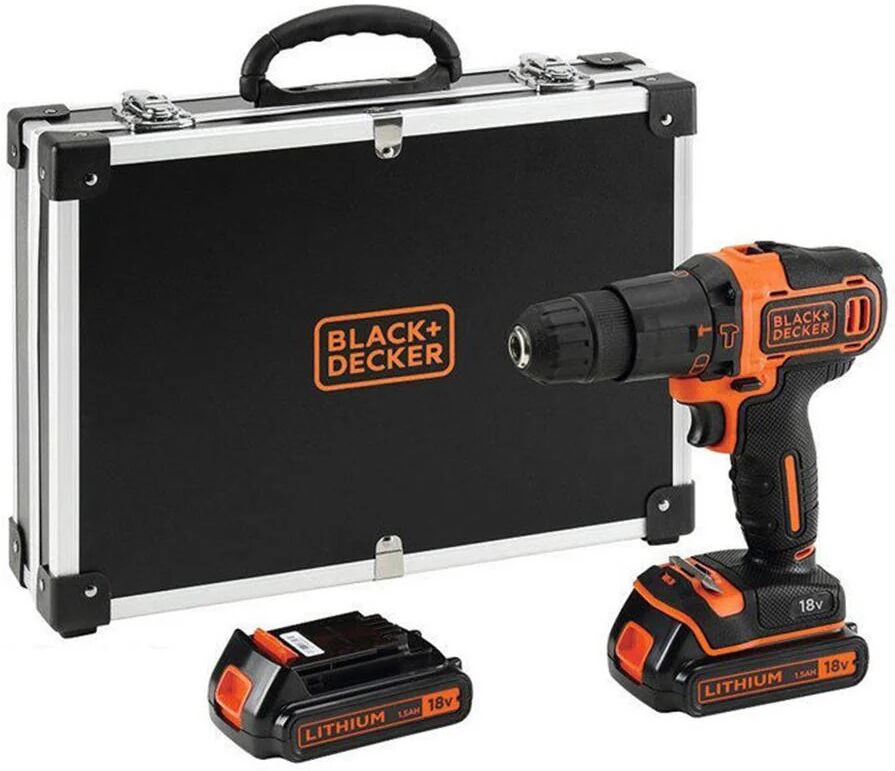 Black & Decker bdchd18kb trapano avvitatore a percussione a batteria 18v 2 batterie + valigetta inclusi colore arancione/nero