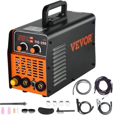 VEVOR Macchina Saldatrice TIG MMA ARC Portatile, Saldatrice ad Arco Funzione 2-in-1 TIG 200C 200A, Saldatrice Portatile Inverter HF IGBT DC con Schermo LCD Digitale, Saldatrice TIG ad Arco Portatile