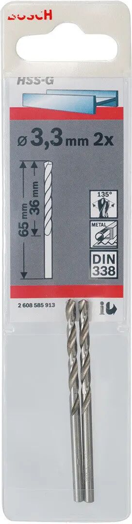 Bosch 2 Punte Hss Rettificate 3,3 Mm  Per Metallo 36/65 Mm Per Filetto M4