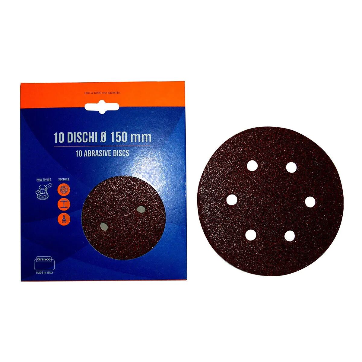 10 Dischi Abrasivi 150 Mm Grana 120 6 Fori Con Velcro