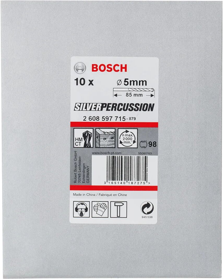 Bosch 10 Punte 5 Mm  Silver Percussion Lunghe 50 Mm Per Muro