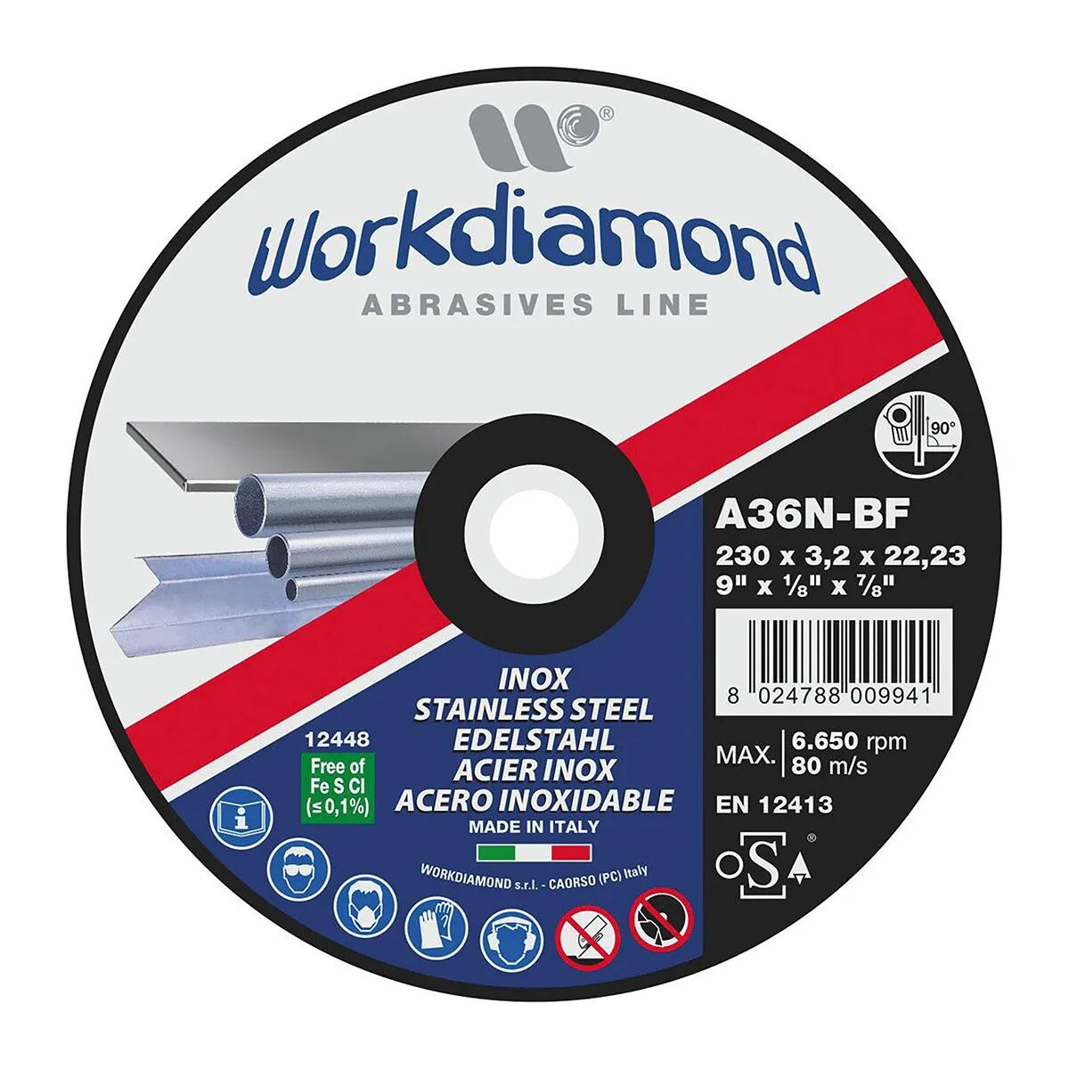 WORKDIAMOND Disco Abrasivo 230 Mm  Spessore 3,2 Mm Taglio E Sbavo Inox