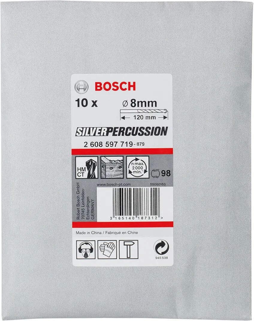 Bosch 10 Punte 8 Mm  Silver Percussion Lunghe 80 Mm Per Muro