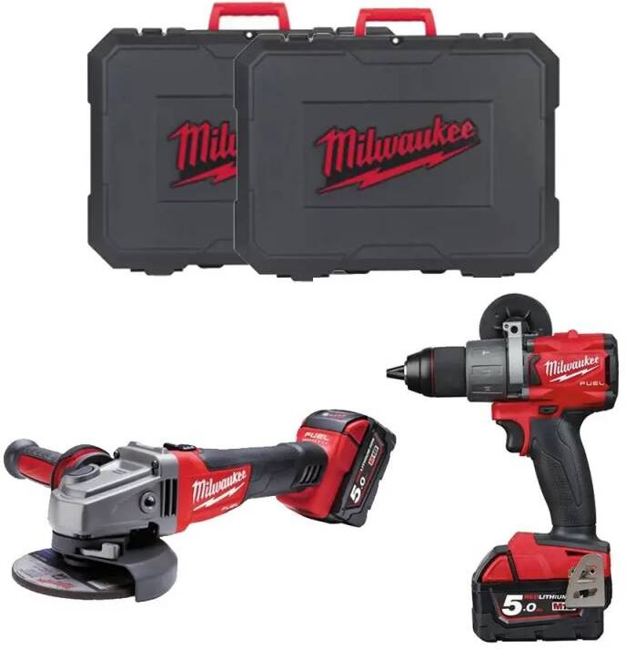 Milwaukee M18 Fpp2f 504x Kit Smerigliatrice Angolare E Trapano Avvitatore Fuel Powerpack Professionale A Batteria 18 V