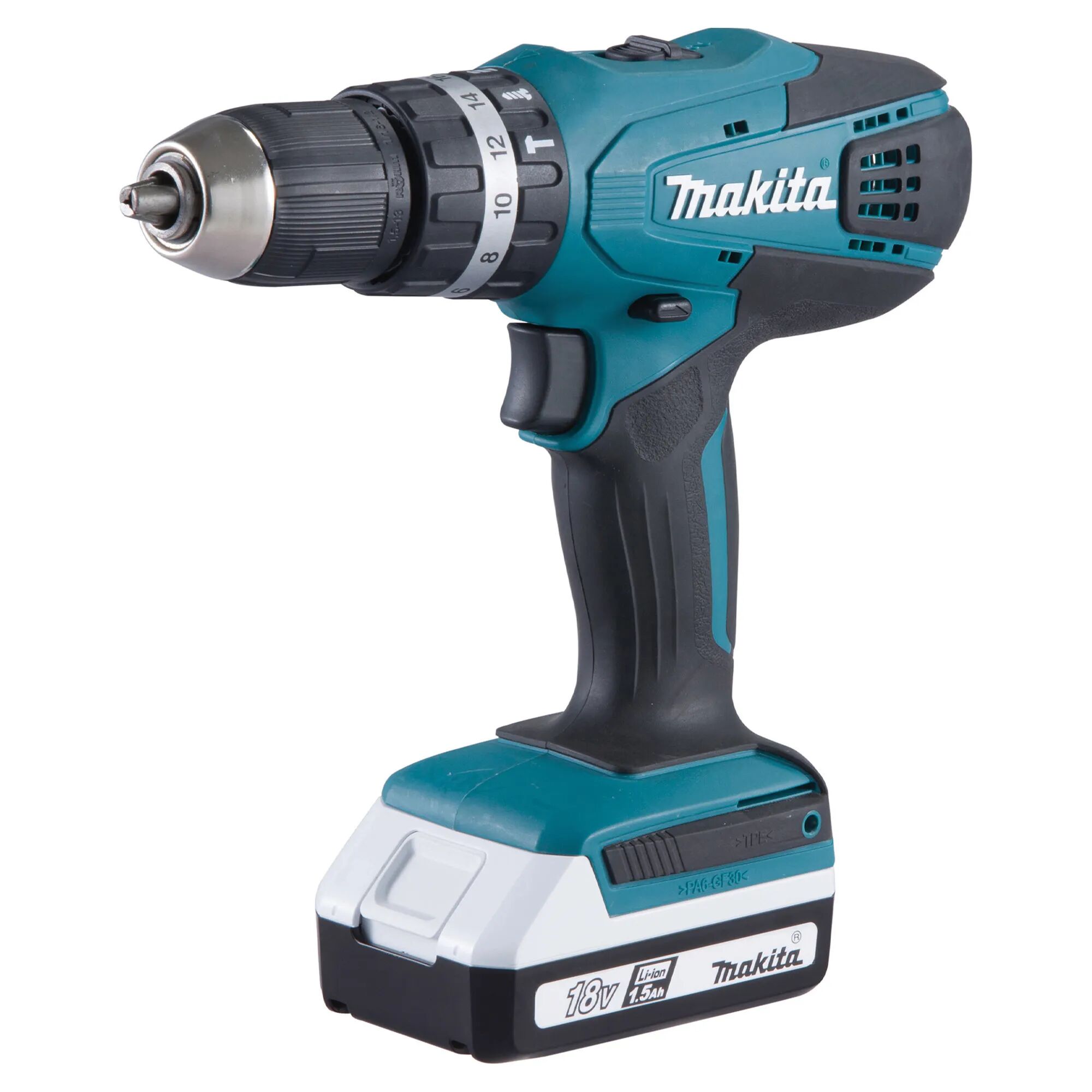 Makita TRAPANO BATTENTE  18 V HP457DWE10 2 BATTERIE 1,5 Ah CON 74 ACCESSORI E VALIGETTA