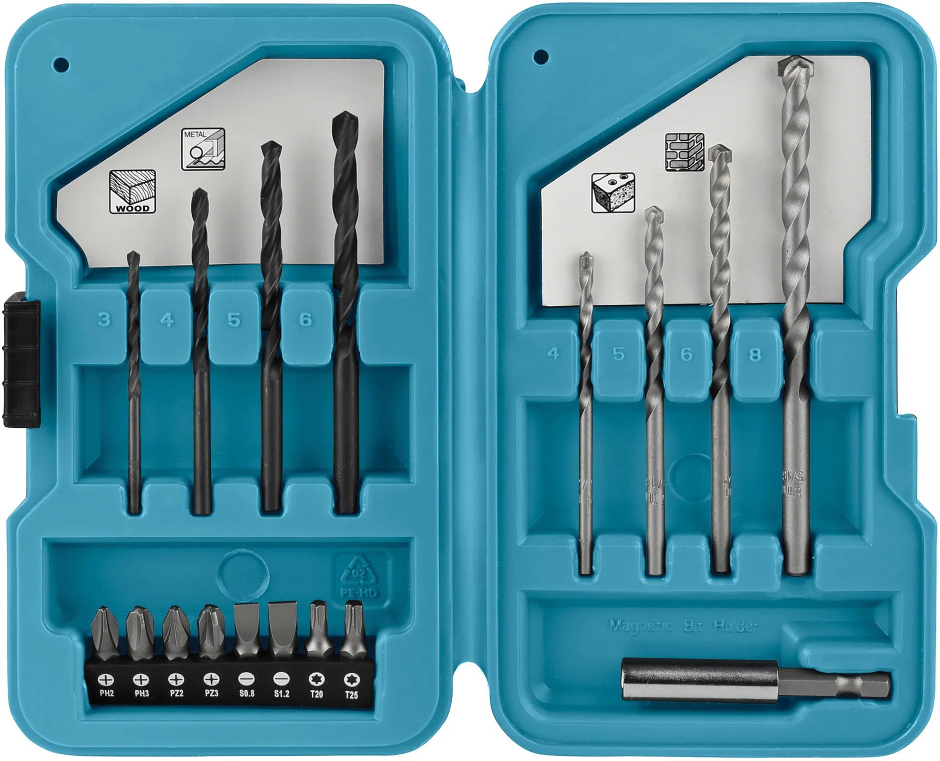 Makita SET  17 PUNTE E INSERTI PER FERRO E MURO CON BIT