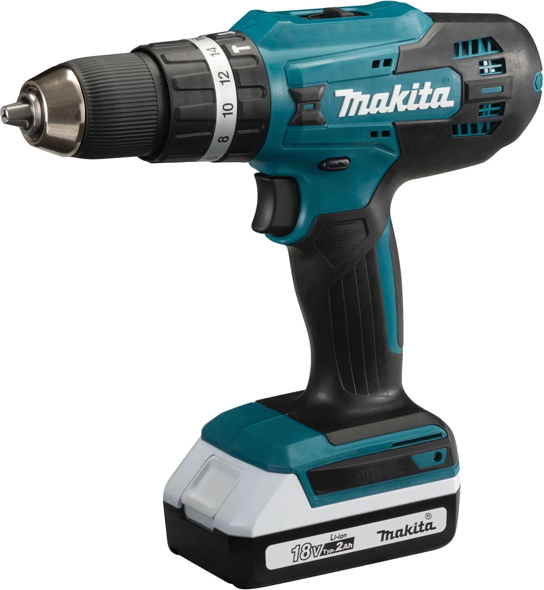 Makita TRAPANO BATTENTE 18 V  HP488D006 2 BATTERIE LITIO 2 Ah COPPIA 42 Nm PESO 1,8 kg