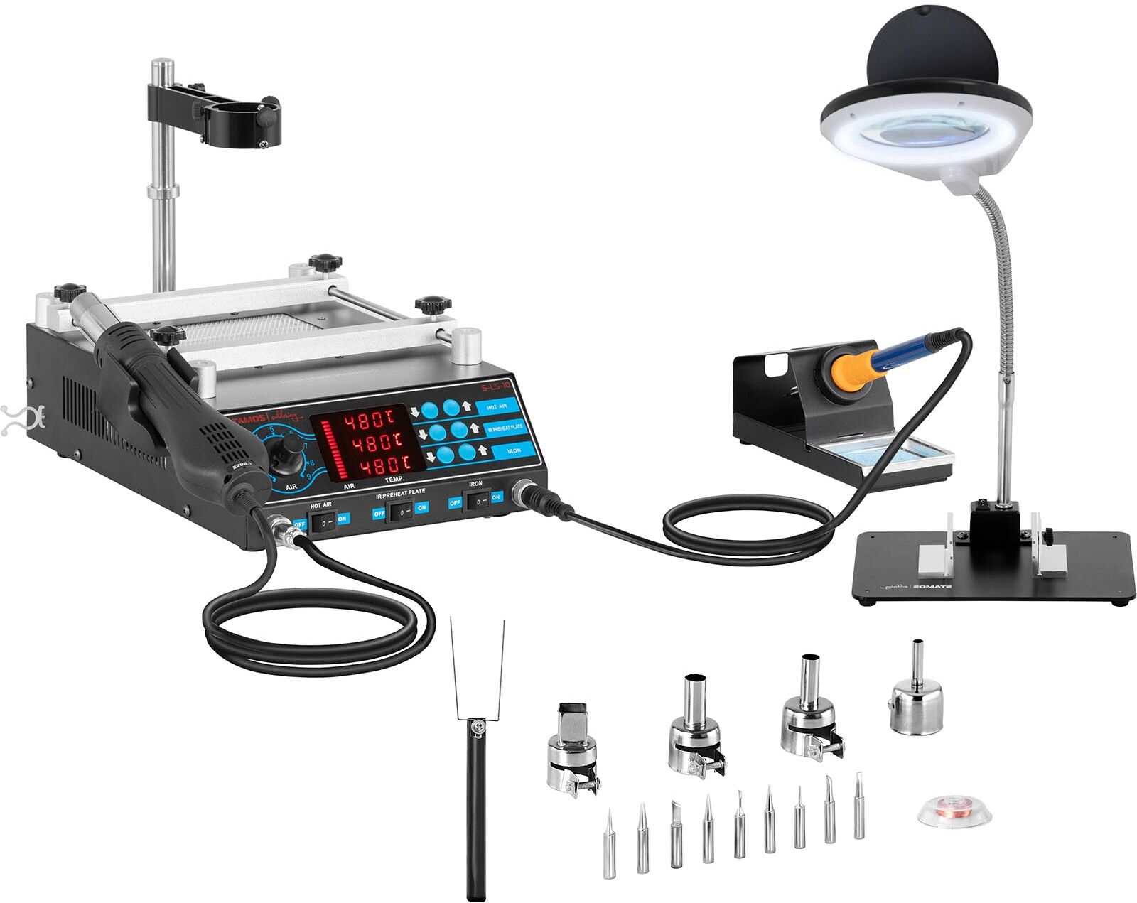 Stamos Soldering Soldeerstation met voorverwarmplaat en 2 houders + Accessoires S-LS-10