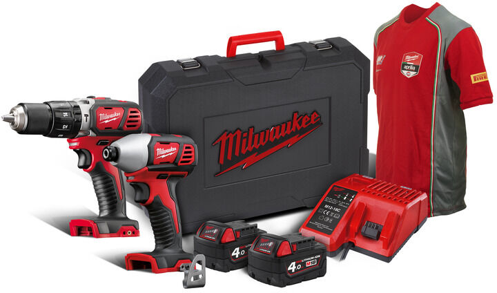 Milwaukee 4933443552 M18 BPP2C-402C Powerpack 18V 4,0Ah Li-Ion - M18BPD Klopboor + M18BID Slagschroever