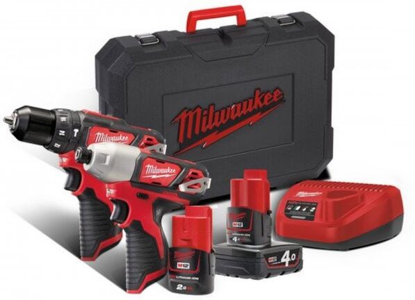 Milwaukee 4933443497 M12 BPP2B-421C Powerpack M12BPD Klopboormachine + M12BID Slagschroevendraaier 12V 4,0/2.0Ah