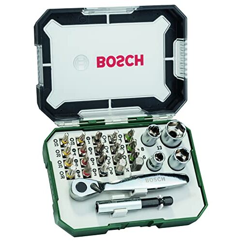 Bosch Accessories 26-delige schroefbit- en ratelschroevendraaierset (PH-, PZ-, zeskant-, T-, TH-, S-bit, accessoires boormachine en schroevendraaier)