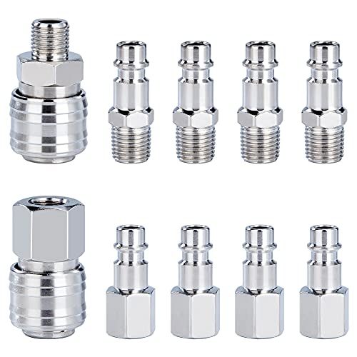 QIMEI-SHOP Persluchtkoppeling, 1/4 inch BSP snelkoppeling, perslucht, koppelingen, 1/4 inch, snelaansluiting, koppeling voor luchtcompressorfittingen, slangen, koppelingsstekker, 10 stuks