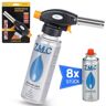 Z.M.C Gasbrander + 8 x gaspatronen, 227 g, vlambrander tot 1300 °C, bunsenbrander, soldeerbrander, keukenbrander met instelbare vlam, vlammenapparaat, blowtorch branderopzetstuk