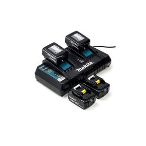 4x Makita BL1850B / 18V LXT batterier + lader (18 V, 5Ah, Originalt)