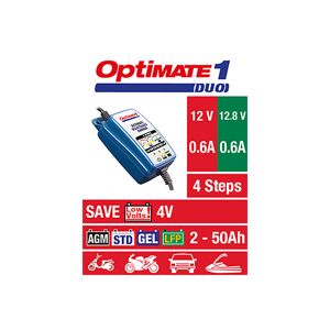 OPTIMATE 1 DUO (TM402-D), 12V/12.8V, 0.6A, 4-trinns lader for 2-20Ah Std/AGM/GEL/LFP