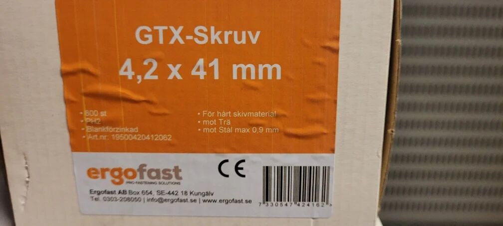 Ergofast Skrue Gips Stål Gtx 41 A800