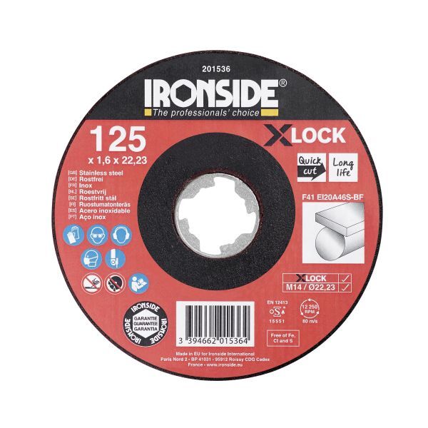 Ironside 201536 Kappeskive 125 cm, X-LOCK, for rustfritt stål, F41 125 x 1,6 x 22,23 mm