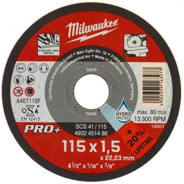 Milwaukee SCS 41 PRO+ Kappeskive 115x1,5 mm