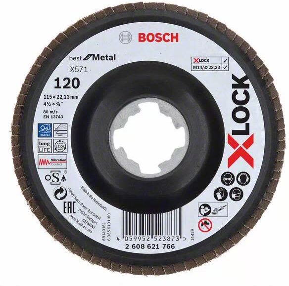 Bosch Best for Metal Lamellslipeskive med X-LOCK X571, vinklet 115 mm, G 120