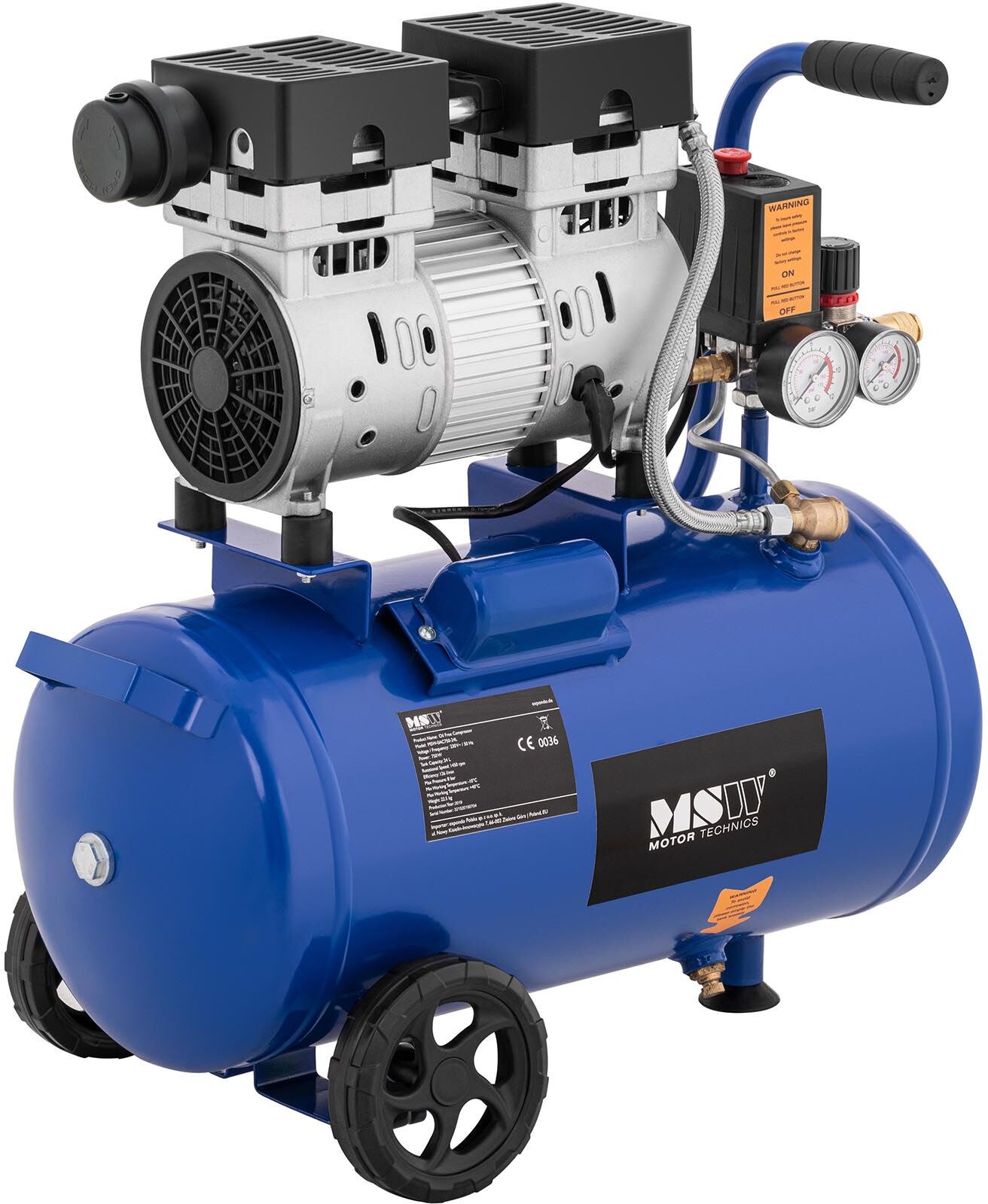 MSW Compressor sem óleo - 750 W - 24 l - 8 bars MSW-0AC750-24L